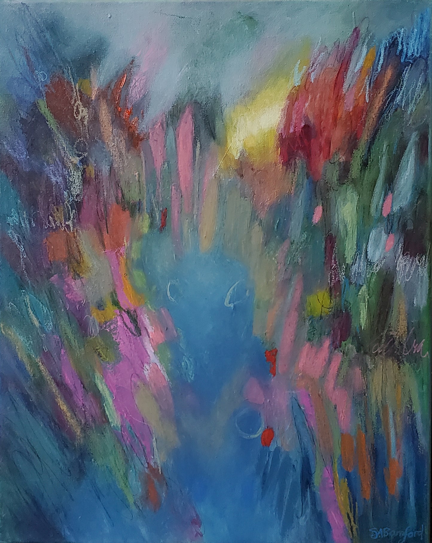 Abstract painting inspired by wildflowers and the sea - Susan Bamford Art