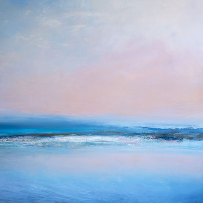 beautiful dreamy abstract seascape with peaches, blues and white