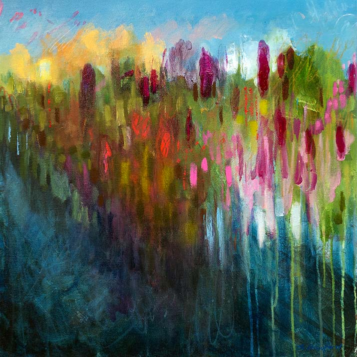 Abstract landscape mixed media painting - Susan Bamford Art